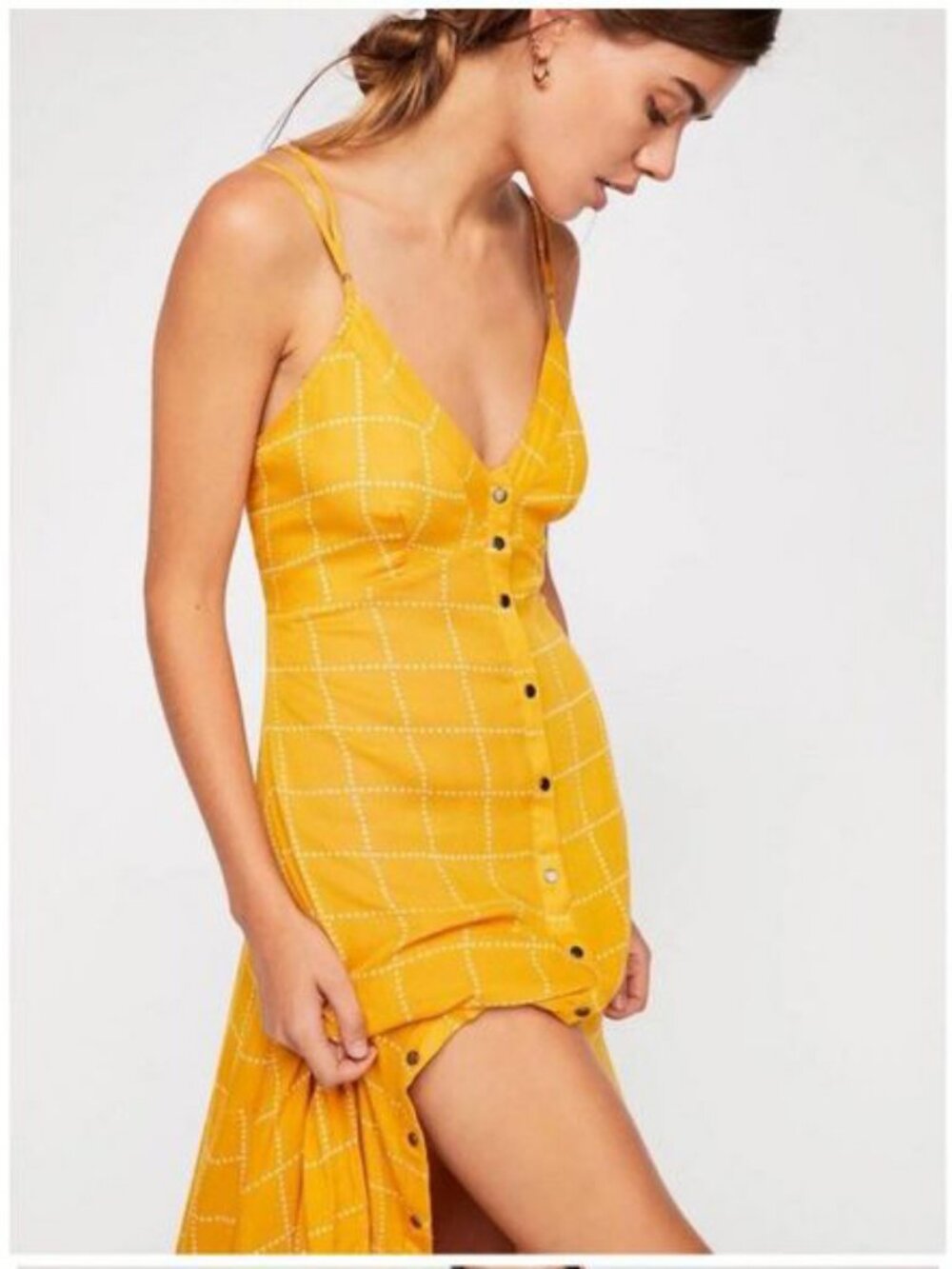 Free People Check Me Out Checked maxi Slip Dress Yellow Size Large